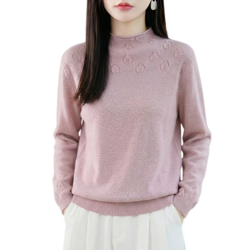 Damen Kurzrollkragenpullover aus Feinstrick mit Ajour‑Yoke und geripptem Saum Nord Taschen