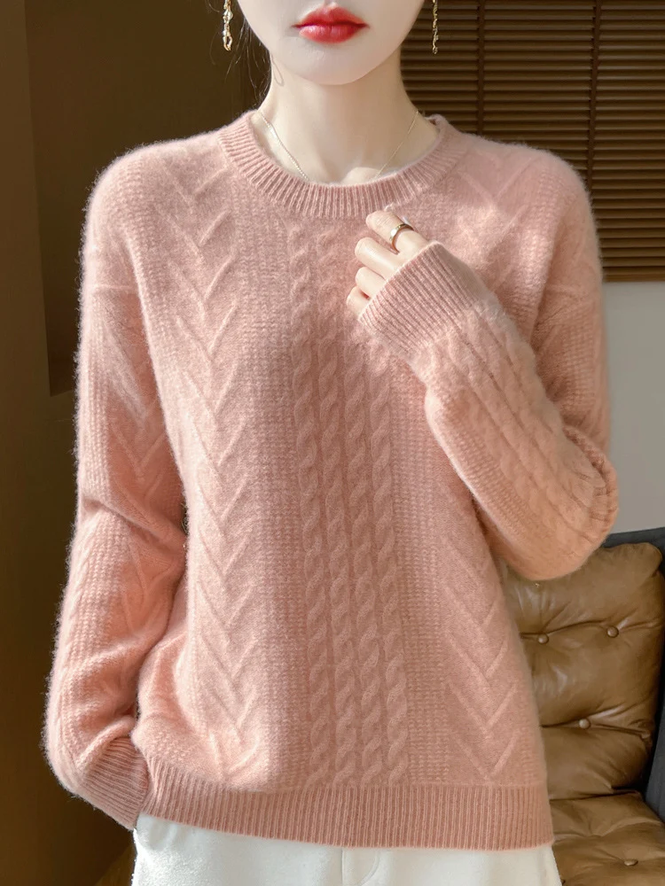 Damen Kurzpullover mit Zopfmuster, Rundhals und kaschmirähnlicher Weichheit Nord Taschen