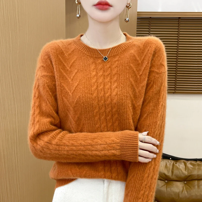Damen Kurzpullover mit Zopfmuster, Rundhals und kaschmirähnlicher Weichheit Nord Taschen