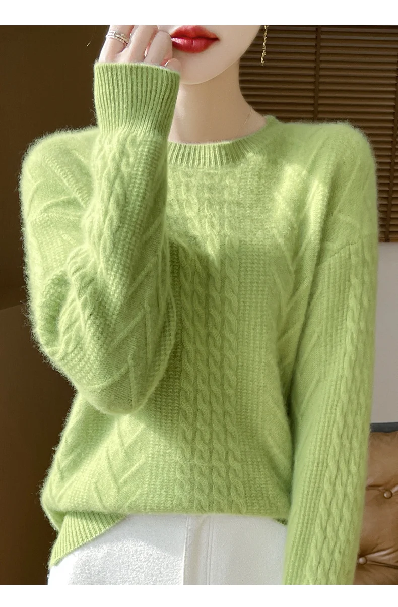 Damen Kurzpullover mit Zopfmuster, Rundhals und kaschmirähnlicher Weichheit Nord Taschen