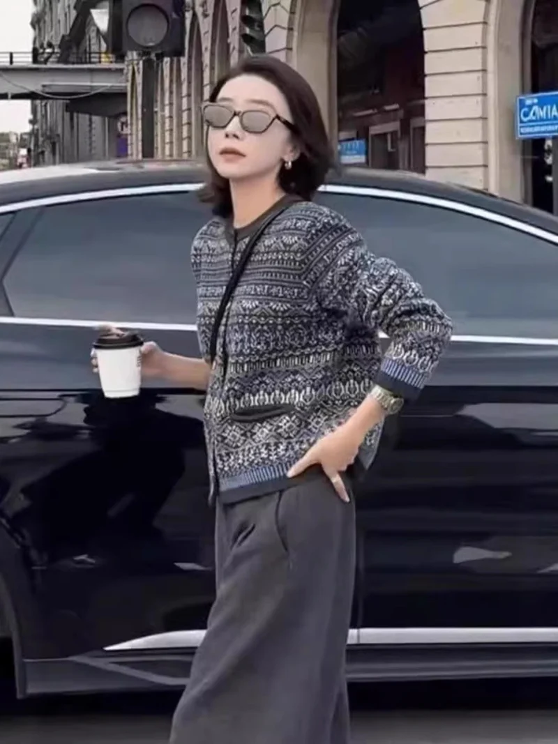 Damen Kurzjacke-Cardigan mit Jacquard‑Muster, Rippbündchen und Rundhals Nord Taschen