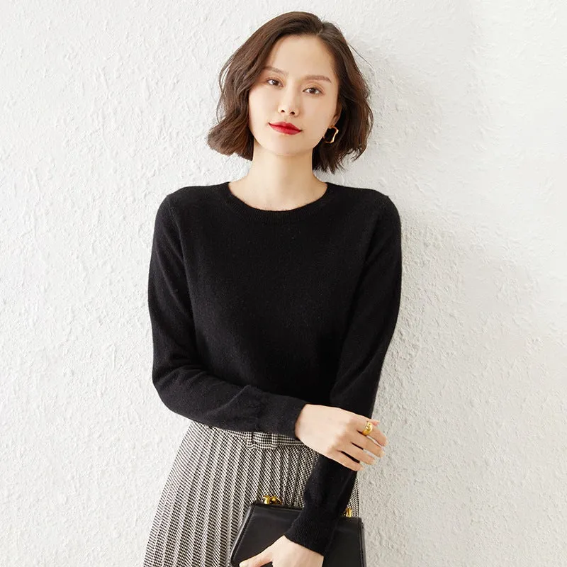 Damen Kurzgeschnittener Feinstrickpullover mit Rundhalsausschnitt und geripptem Bund Nord Taschen