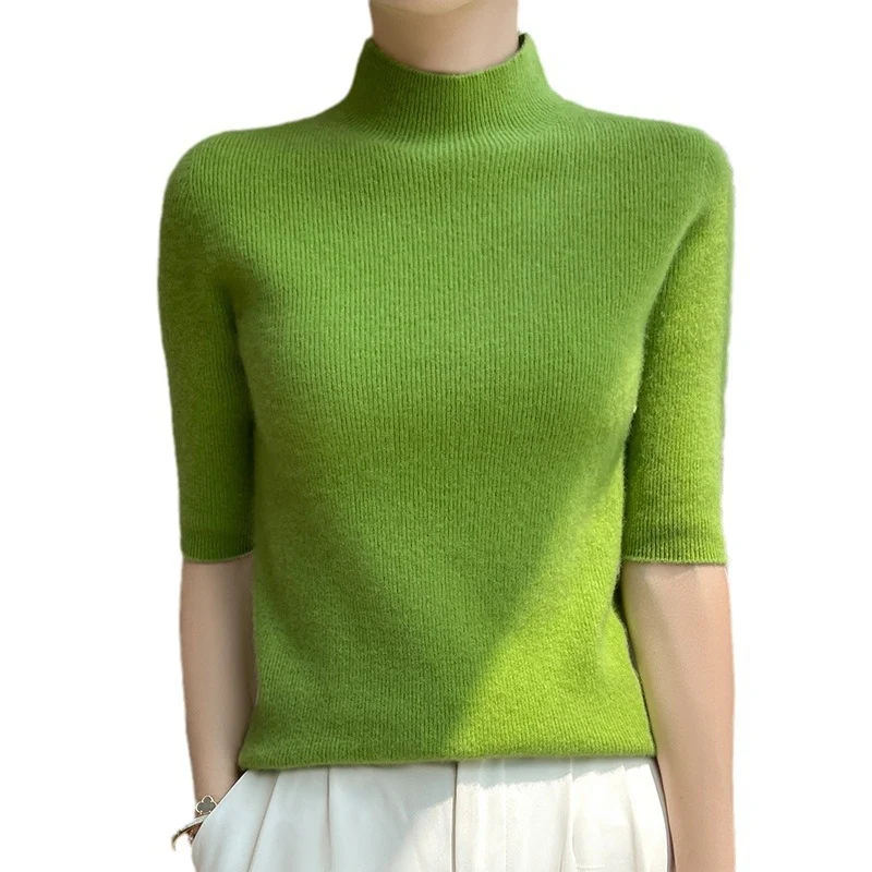 Damen Kurzarm-Mockneck-Pullover mit flauschiger Angora‑Optik Nord Taschen