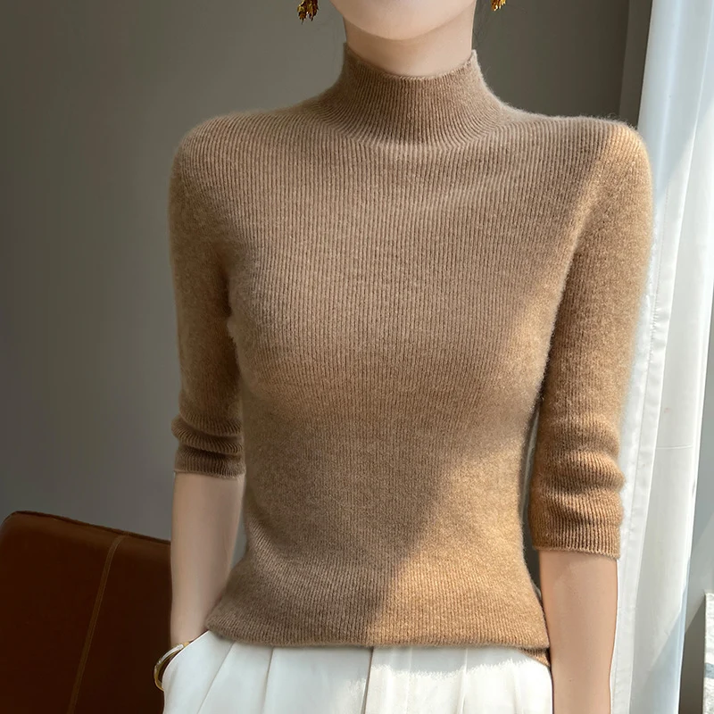 Damen Kurzarm-Mockneck-Pullover mit flauschiger Angora‑Optik Nord Taschen