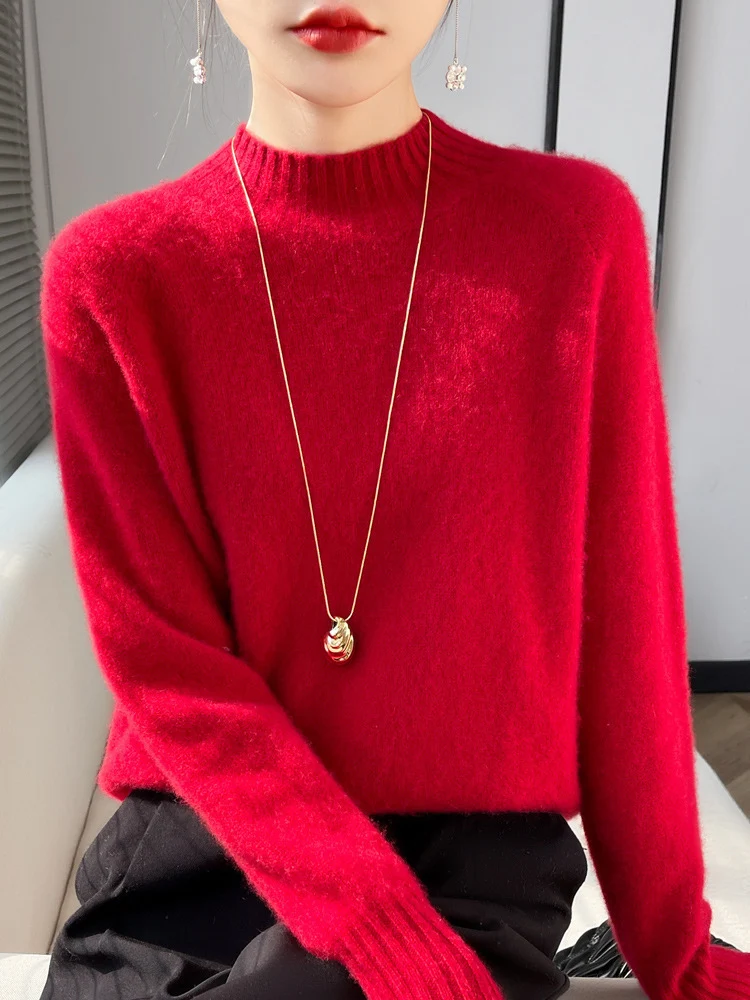 Damen Kurz-Mockneck-Pullover aus flauschigem Mohair-Mix mit kastiger Silhouette Nord Taschen