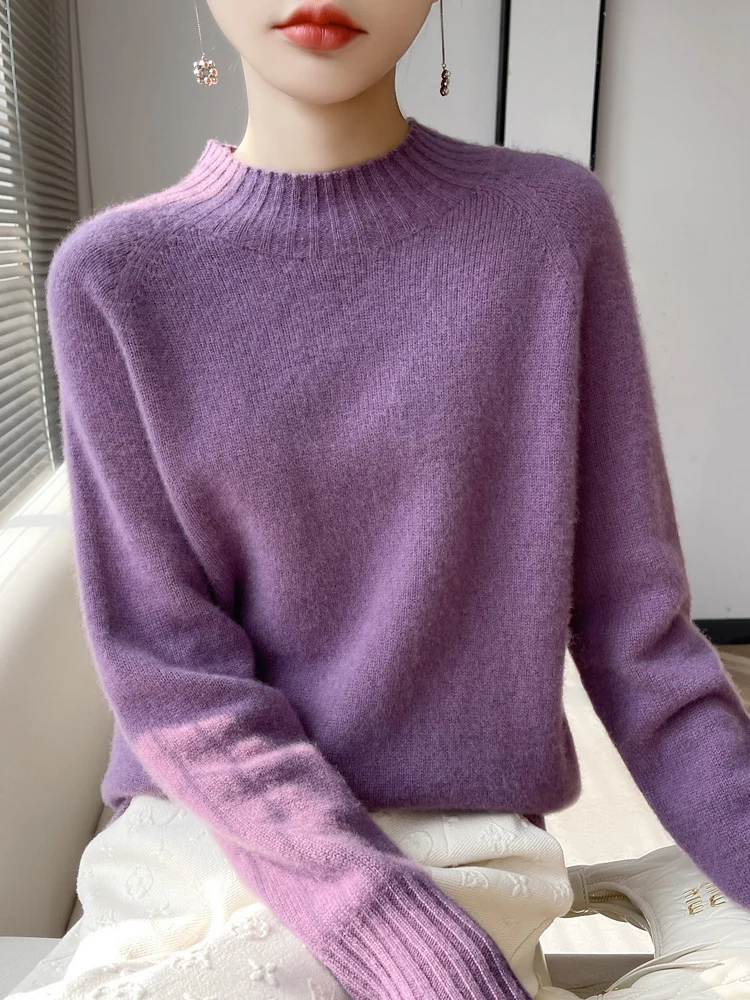 Damen Kurz-Mockneck-Pullover aus flauschigem Mohair-Mix mit kastiger Silhouette Nord Taschen