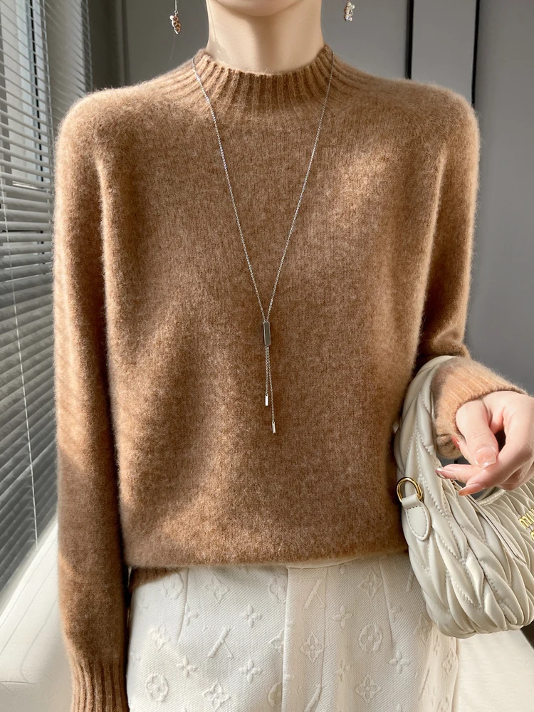 Damen Kurz-Mockneck-Pullover aus flauschigem Mohair-Mix mit kastiger Silhouette Nord Taschen