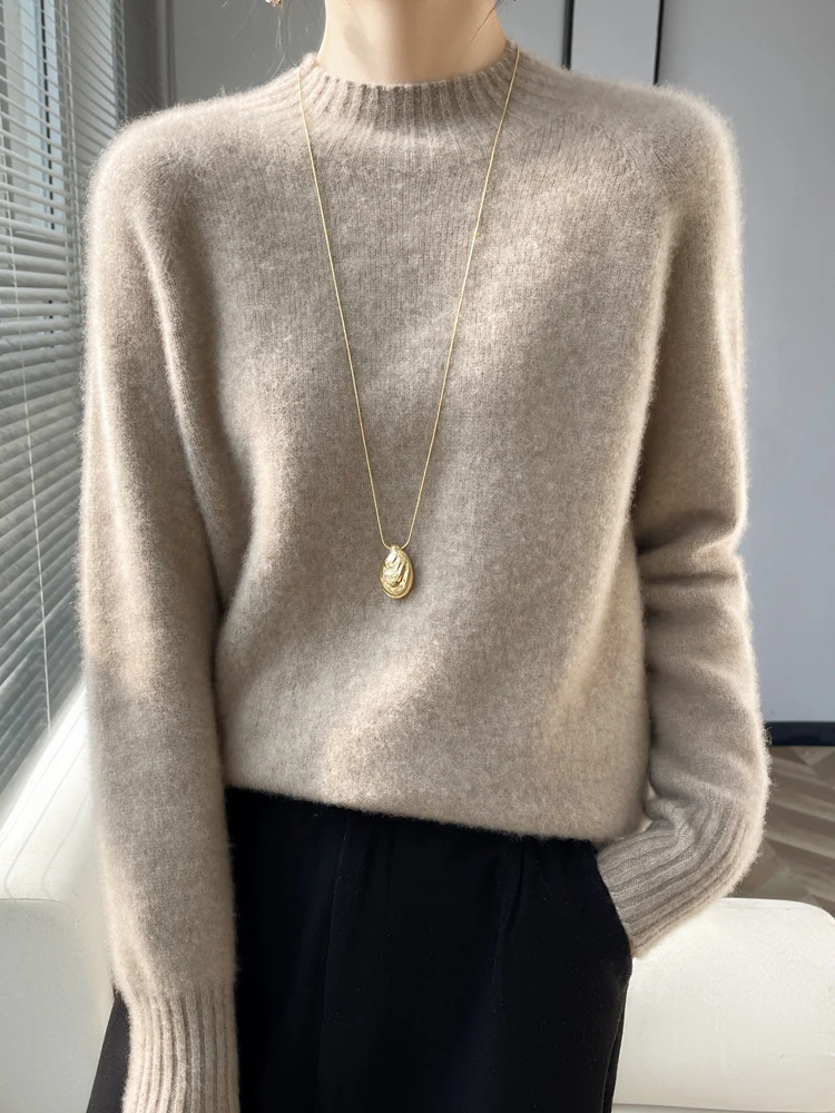 Damen Kurz-Mockneck-Pullover aus flauschigem Mohair-Mix mit kastiger Silhouette Nord Taschen