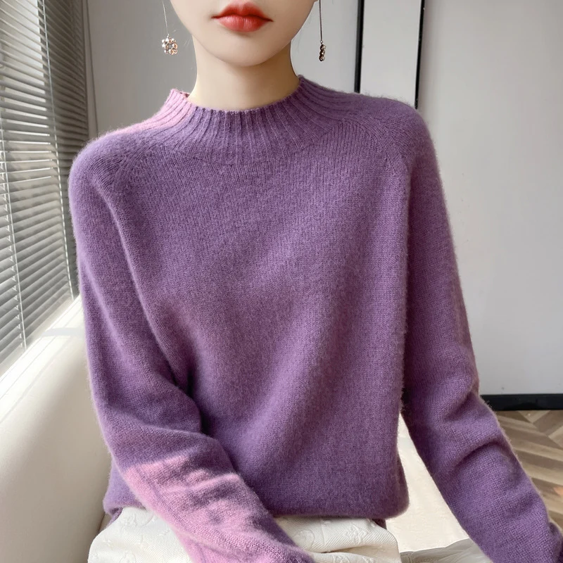 Damen Kurz-Mockneck-Pullover aus flauschigem Mohair-Mix mit kastiger Silhouette Nord Taschen