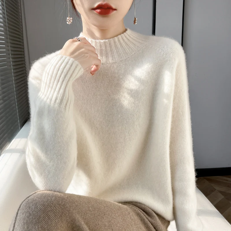 Damen Kurz-Mockneck-Pullover aus flauschigem Mohair-Mix mit kastiger Silhouette Nord Taschen