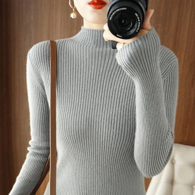 Damen Körperbetonter Rippenstrick-Rollkragenpullover mit Stretch-Effekt Nord Taschen