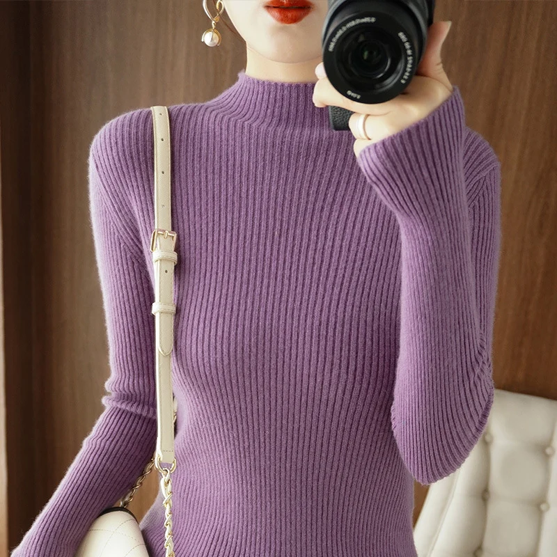Damen Körperbetonter Rippenstrick-Rollkragenpullover mit Stretch-Effekt Nord Taschen