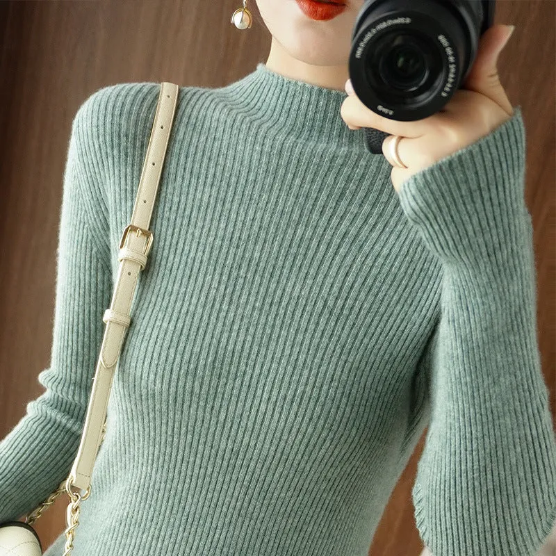 Damen Körperbetonter Rippenstrick-Rollkragenpullover mit Stretch-Effekt Nord Taschen