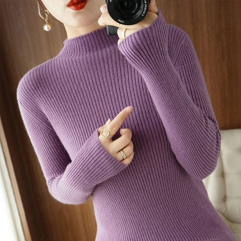 Damen Körperbetonter Rippenstrick-Rollkragenpullover mit Stretch-Effekt Nord Taschen