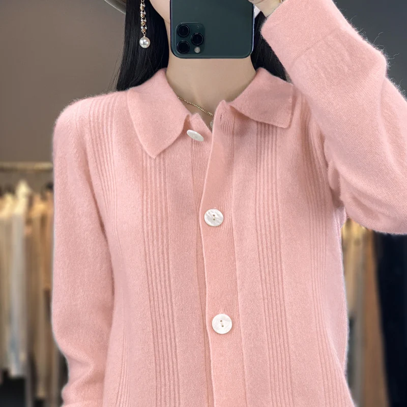 Damen Knopfcardigan mit Hemdkragen und feiner Längsrippenstruktur Nord Taschen
