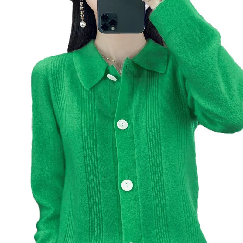 Damen Knopfcardigan mit Hemdkragen und feiner Längsrippenstruktur Nord Taschen