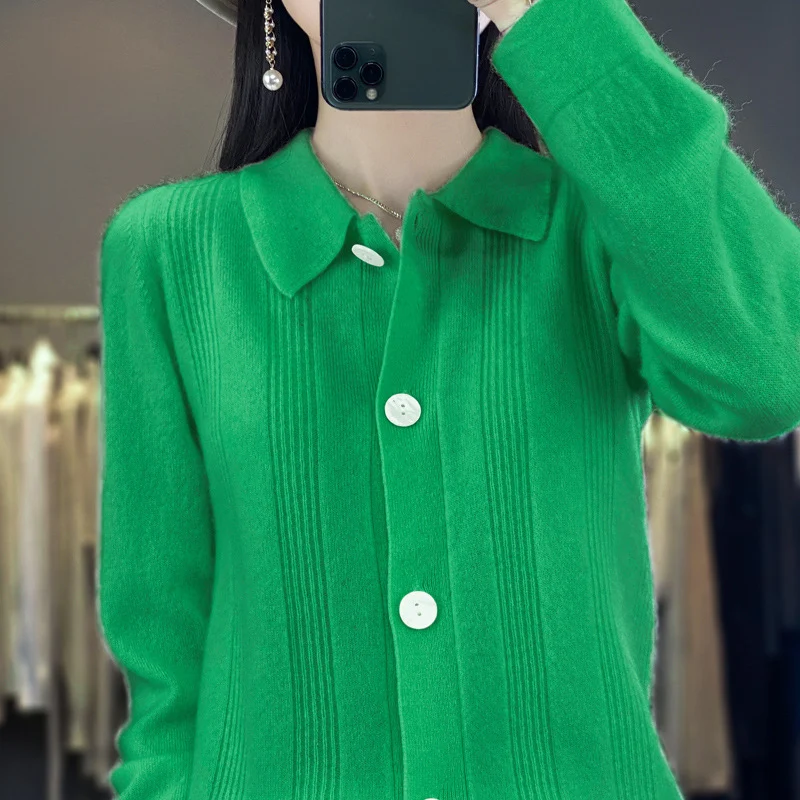 Damen Knopfcardigan mit Hemdkragen und feiner Längsrippenstruktur Nord Taschen