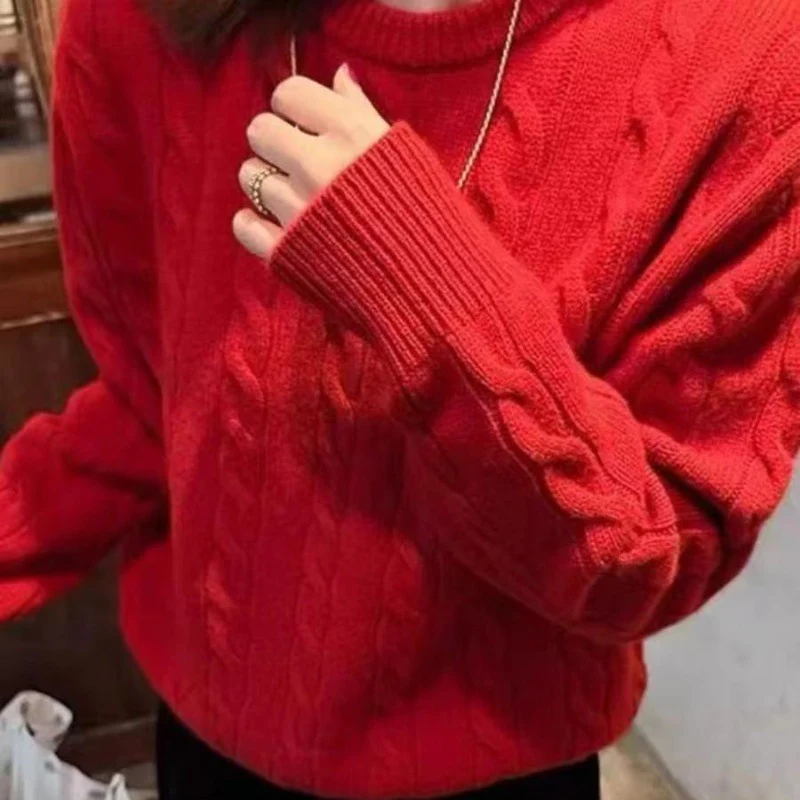 Damen Kastiger Kabelstrick‑Pullover mit Rundhals, extraweichem Wollmix und gerippten Bündchen Nord Taschen