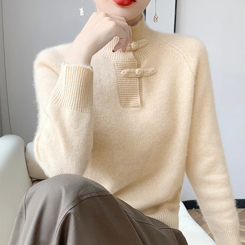 Damen Kaschmir‑Optik Mockneckpullover mit dekorativer KnNord Taschenelknopfblende Nord Taschen