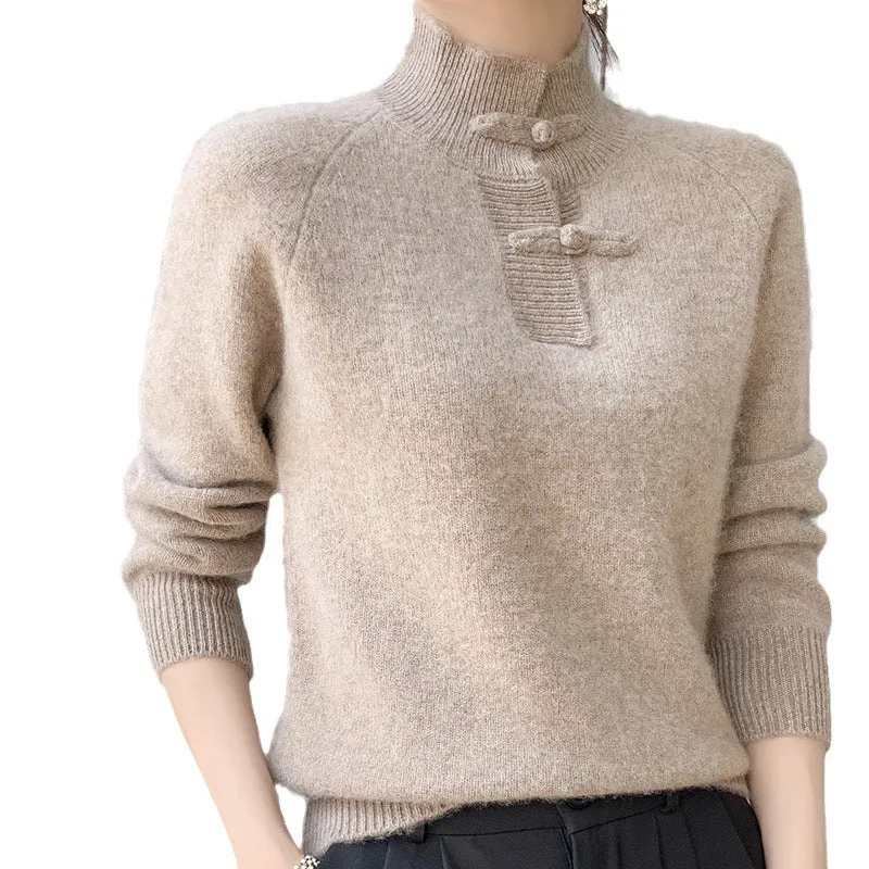 Damen Kaschmir‑Optik Mockneckpullover mit dekorativer KnNord Taschenelknopfblende Nord Taschen
