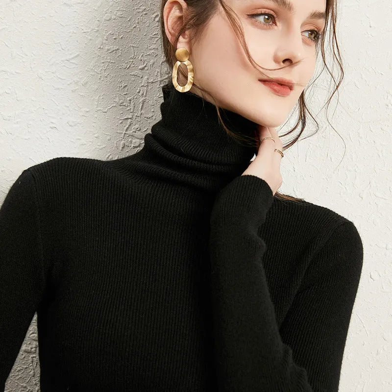 Damen Figurnaher Rippstrick-Rollkragenpullover mit kurzem Saum und weichem Fall Nord Taschen