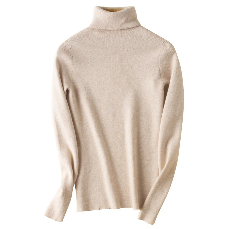 Damen Figurnaher Rippstrick-Rollkragenpullover mit kurzem Saum und weichem Fall Nord Taschen