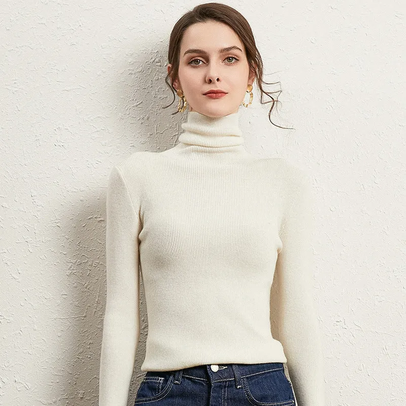 Damen Figurnaher Rippstrick-Rollkragenpullover mit kurzem Saum und weichem Fall Nord Taschen