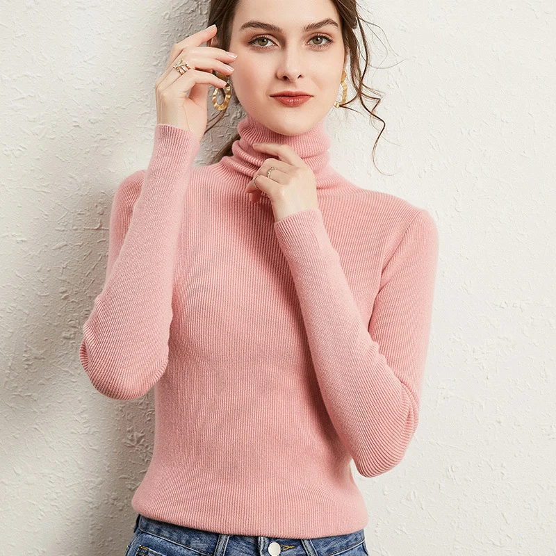 Damen Figurnaher Rippstrick-Rollkragenpullover mit kurzem Saum und weichem Fall Nord Taschen