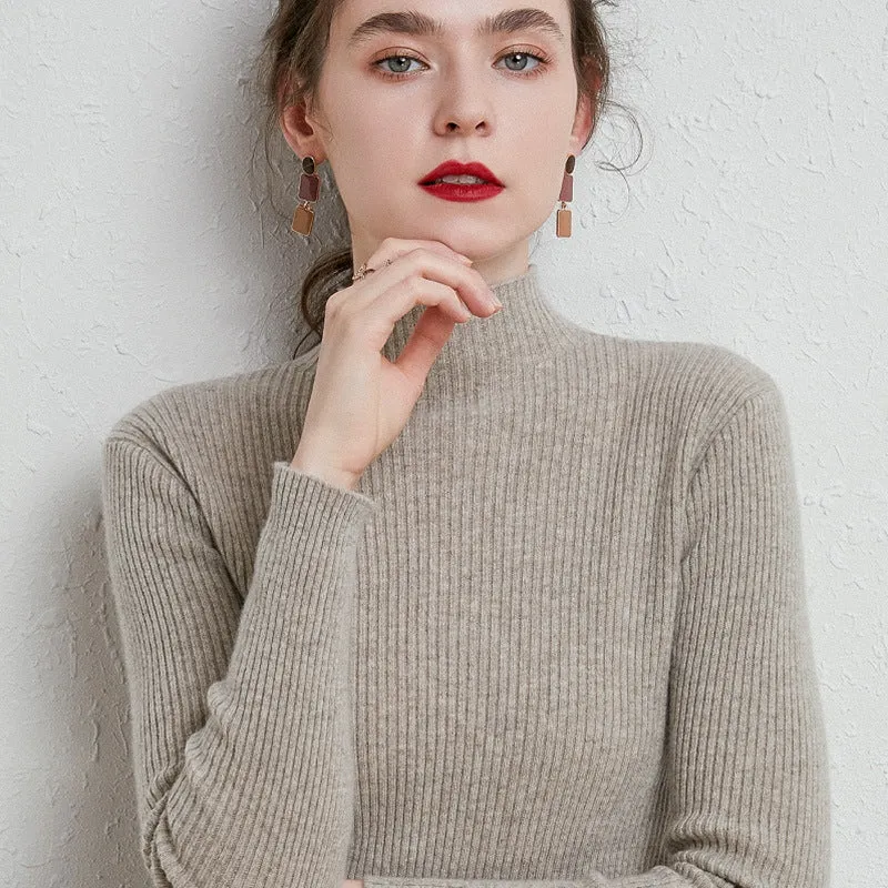 Damen Figurbetonter Feinstrick-Rollkragenpullover mit extrafeiner Rippenstruktur und kaschmirweicher Haptik Nord Taschen