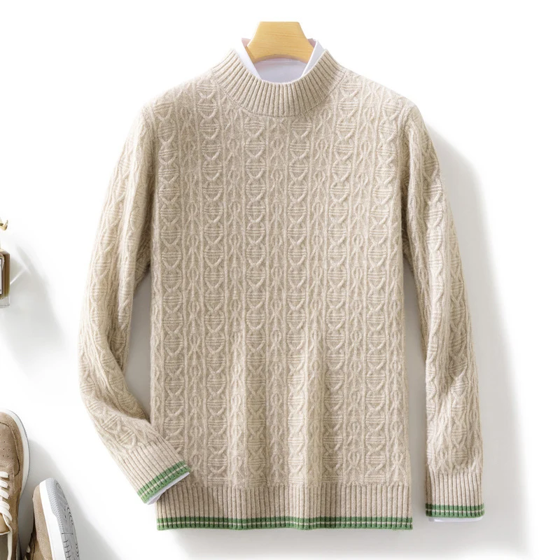 Damen Feinstrickpullover mit Zopfmuster, kurzem Stehkragen und gerippten Abschlüssen Nord Taschen