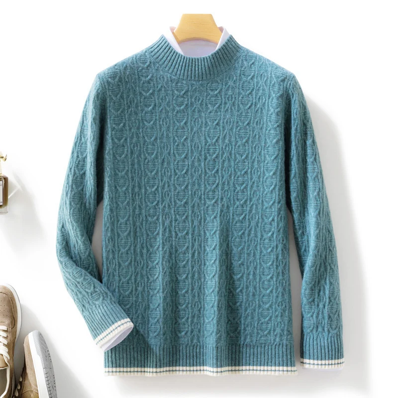 Damen Feinstrickpullover mit Zopfmuster, kurzem Stehkragen und gerippten Abschlüssen Nord Taschen