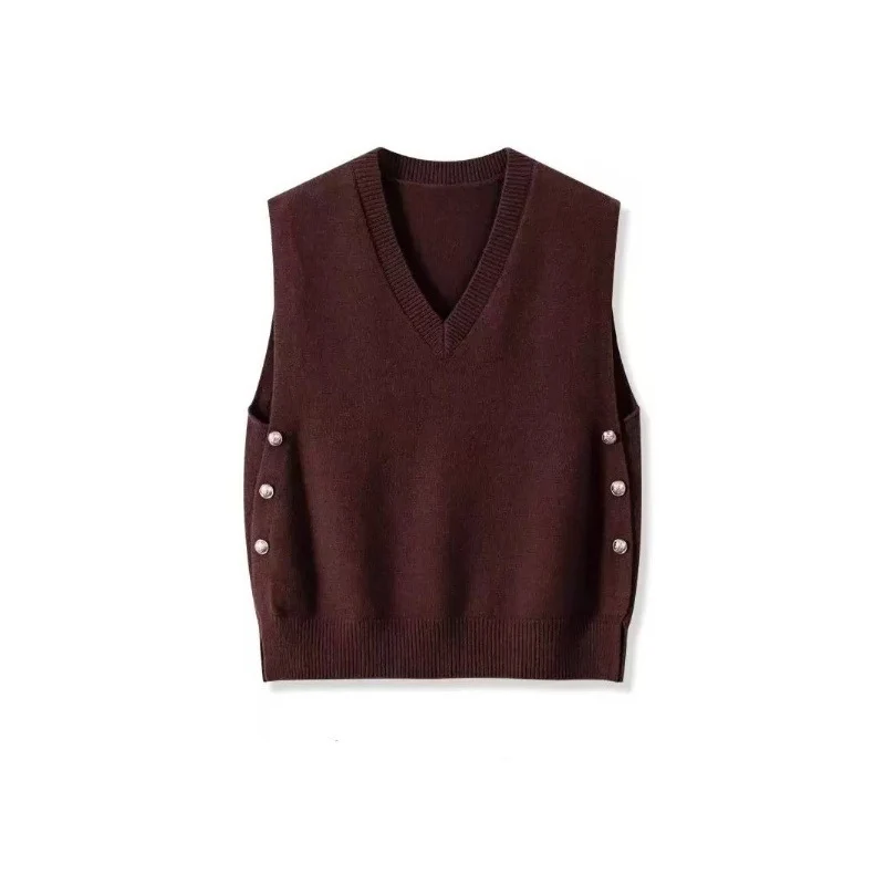 Damen Ärmellose Feinstrick‑Weste mit V‑Ausschnitt und seitlicher Knopfleiste Nord Taschen