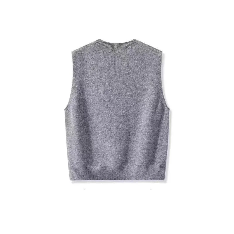 Damen Ärmellose Feinstrick‑Weste mit V‑Ausschnitt und seitlicher Knopfleiste Nord Taschen