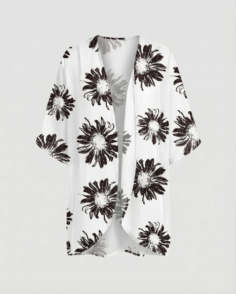 Damen Chiffon-Kimono-Überwurf Floraler Druck Fledermausärmel Offen