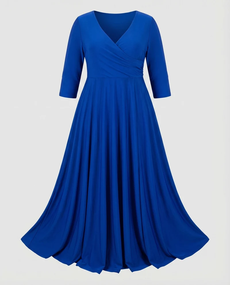 Damen Maxikleid Wickeloberteil Empire-Taille Faltenrock Große-Größen