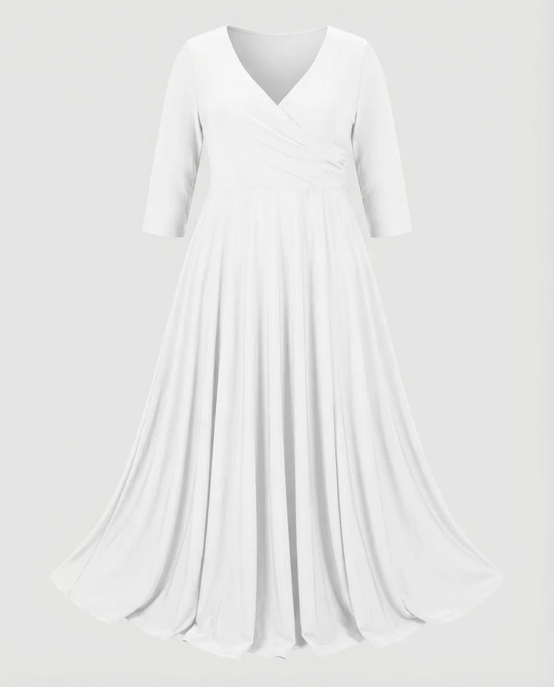 Damen Maxikleid Wickeloberteil Empire-Taille Faltenrock Große-Größen