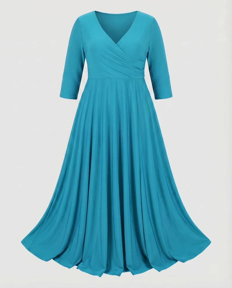 Damen Maxikleid Wickeloberteil Empire-Taille Faltenrock Große-Größen