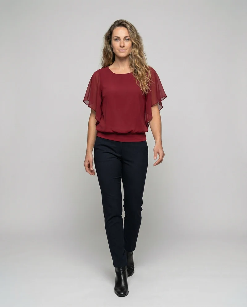 Damen Zweilagige Fledermausärmel Chiffonbluse