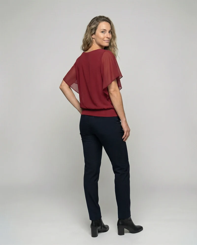 Damen Zweilagige Fledermausärmel Chiffonbluse