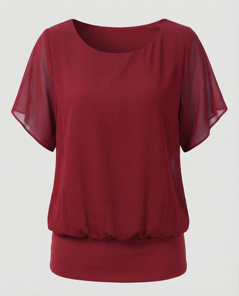 Damen Zweilagige Fledermausärmel Chiffonbluse