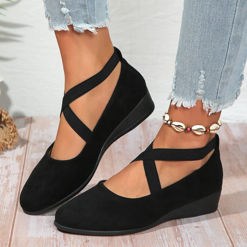 Damen elegante Wedge-Pantoletten mit überkreuzten Riemen und komfortablem Fußbett