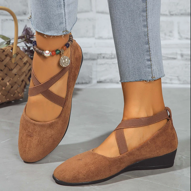 Damen elegante Wedge-Pantoletten mit überkreuzten Riemen und komfortablem Fußbett