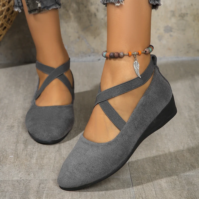 Damen elegante Wedge-Pantoletten mit überkreuzten Riemen und komfortablem Fußbett