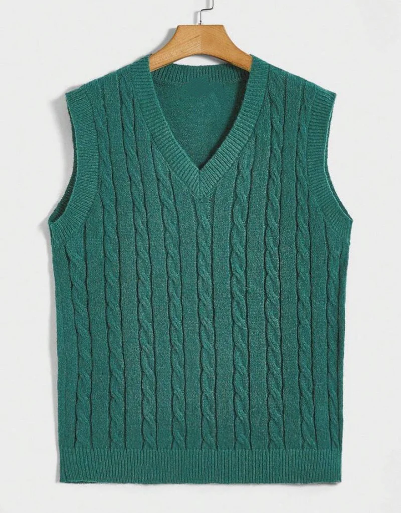 Damen Strickweste mit V-Ausschnitt und Zopfmuster