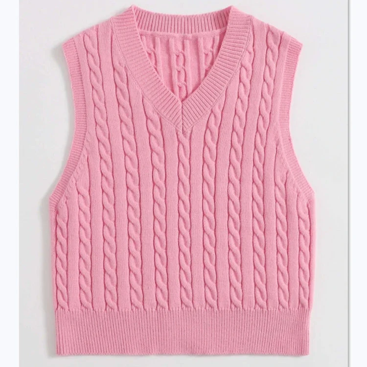 Damen Strickweste mit V-Ausschnitt und Zopfmuster