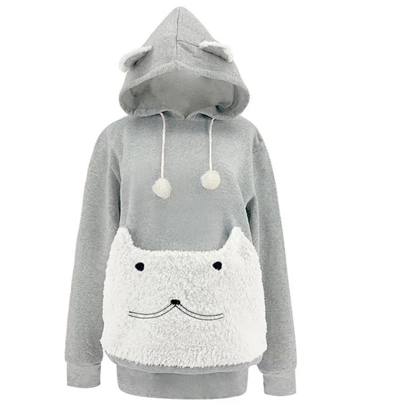 Damen Kuscheliger Kapuzenpullover mit Katzenmotiv und praktischer Känguru-Tasche Avellé