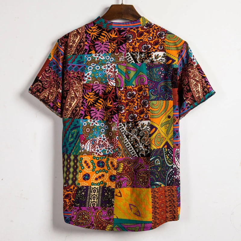 Herren Kurzarmhemd mit buntem Patchwork-Design