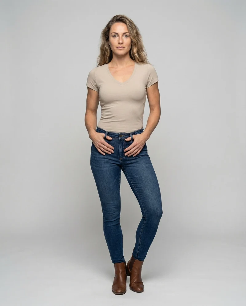 Damen V-Ausschnitt-Shirt Stretchjersey