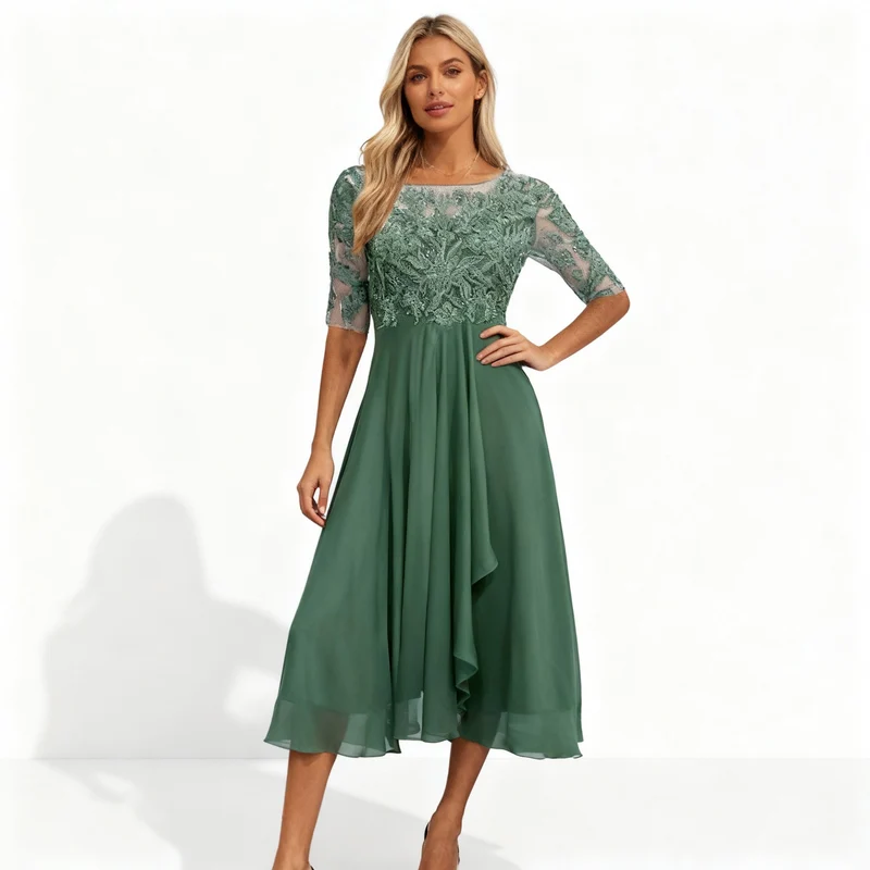 Damen Feminin Fallendes Chiffon Midikleid mit Fließendem Schnitt - Vittorelli