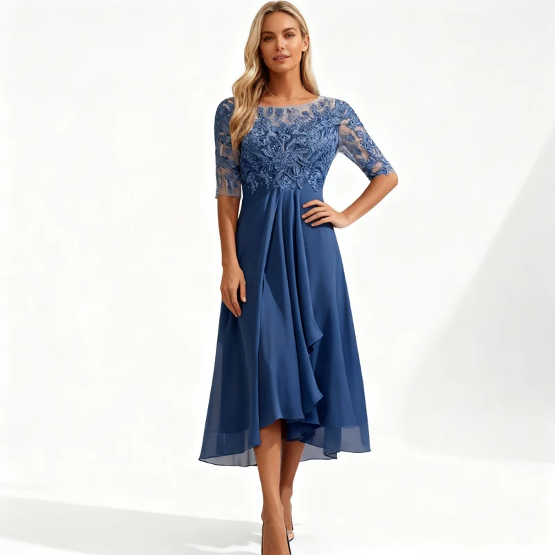 Damen Feminin Fallendes Chiffon Midikleid mit Fließendem Schnitt - Vittorelli